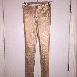 Gold metallic skinny pants